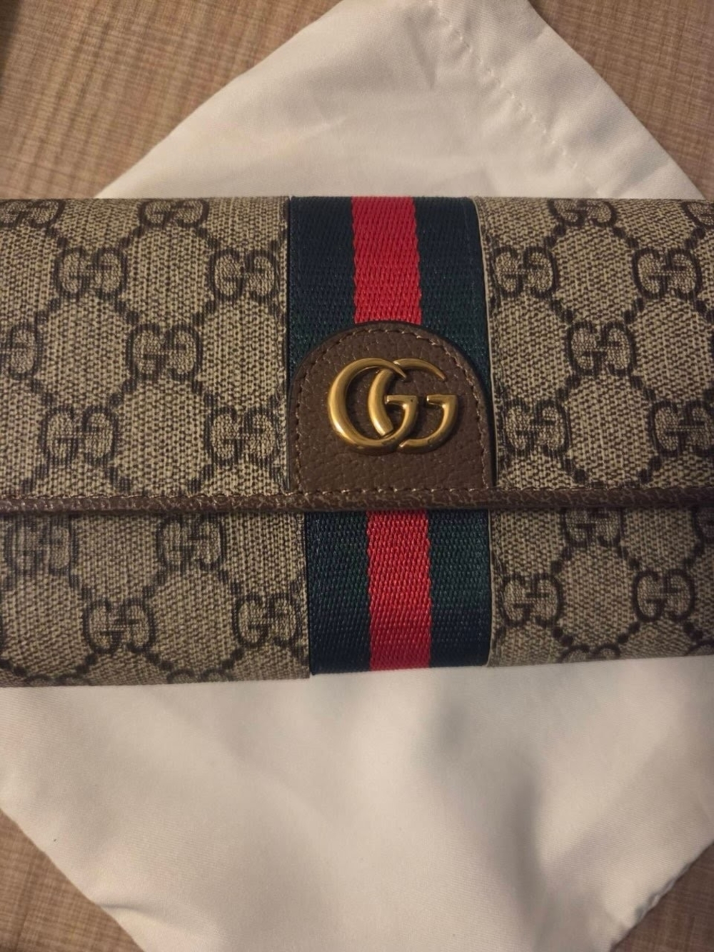 Gucci Beige GG Supreme Canvas Wallet with Green & Red Web Stripe